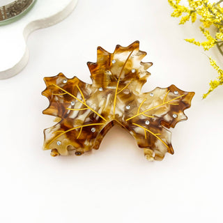 Rhinestone Inlaid Maple Leaf Hair Clip