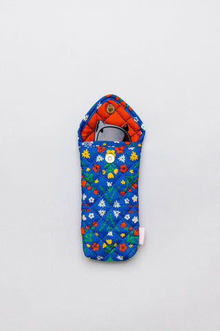 Blue Scandinavian Floral Quilted Sunglasses Case