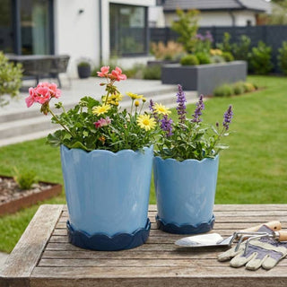 Blue Ceramic Scallop Planter
