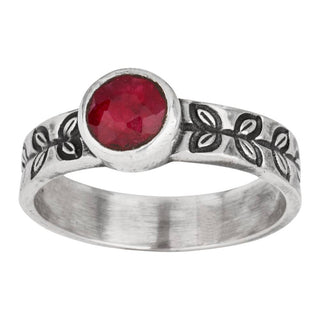 Round Ruby Stamped Sterling Silver Ring