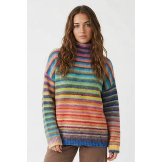 Rainbow Stripes Mock Neck Sweater