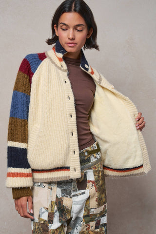 Chunky Rib-Knit Faux Fur Lined Cardigan