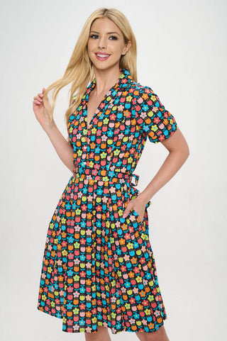 Retro Flower Print Fit & Flare Cotton Dress