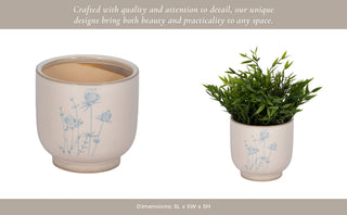 Beige Ceramic Blue Flower Planter
