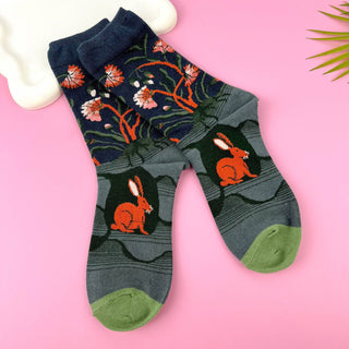 Vintage Bunny Art Cotton Mid-Calf Socks