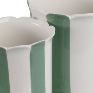 Green/White Ceramic Striped Planters
