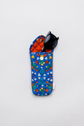 Blue Scandinavian Floral Quilted Sunglasses Case