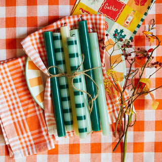 Green Stripe Dinner Candles