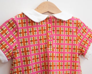 Retro Pink Plaid Peter Pan Collar Girls Dress