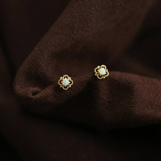 Dainty Opal Four Leaf Clover Earrings