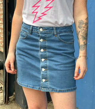 Heart Button Mini Denim Skirt