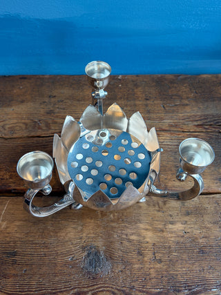 Vintage MCM Reed & Barton Water Lily Flower Frog Silver-Plated Centerpiece With Candle Holders