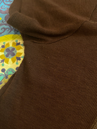 Vintage 1970s Brown Jersey Sporty Crop Top with Dagger Collar