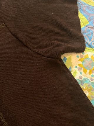 Vintage 1970s Brown Jersey Sporty Crop Top with Dagger Collar