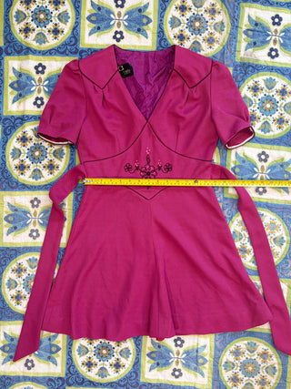 Vintage 1960s 1970s Magenta Pink Hippie Mini Dress