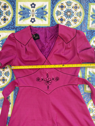 Vintage 1960s 1970s Magenta Pink Hippie Mini Dress