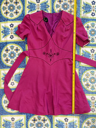 Vintage 1960s 1970s Magenta Pink Hippie Mini Dress