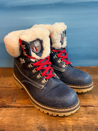 Vintage 2000s Y2K NIS Blue Leather and Shearling Hiking Boots