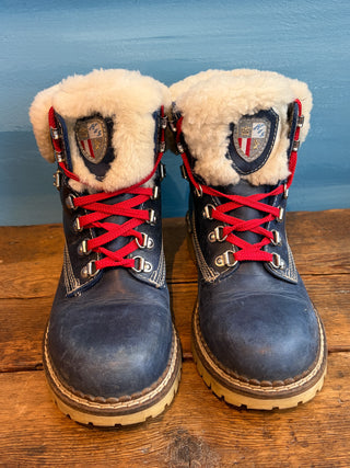 Vintage 2000s Y2K NIS Blue Leather and Shearling Hiking Boots