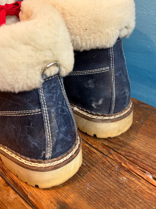 Vintage 2000s Y2K NIS Blue Leather and Shearling Hiking Boots