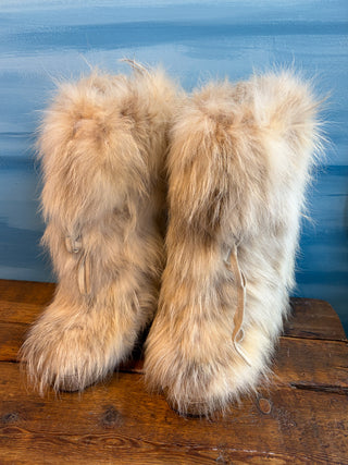 Vintage 1990s 2000s Y2K NIB Diavoleeza Gorsuch Italy Beige Fox Fur Apres Yeti After Ski Boots