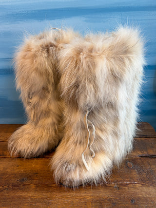 Vintage 1990s 2000s Y2K NIB Diavoleeza Gorsuch Italy Beige Fox Fur Apres Yeti After Ski Boots