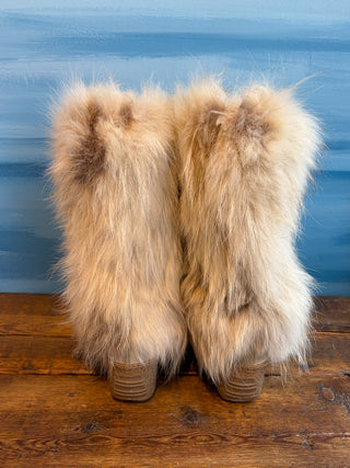 Vintage 1990s 2000s Y2K NIB Diavoleeza Gorsuch Italy Beige Fox Fur Apres Yeti After Ski Boots