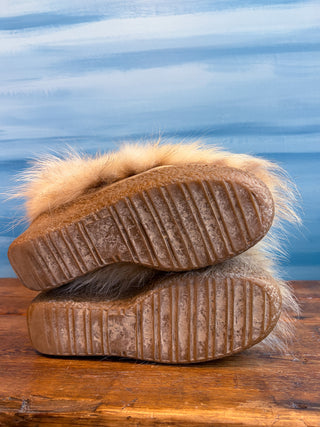 Vintage 1990s 2000s Y2K NIB Diavoleeza Gorsuch Italy Beige Fox Fur Apres Yeti After Ski Boots
