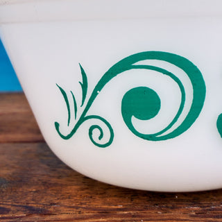Vintage Federal Teal Green Swirl Flower Milk Glass Bowl