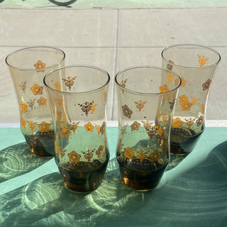 Vintage 1970's Butterfly Gold Tumbler Glasses