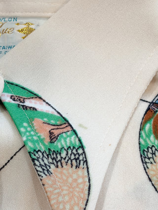 Vintage 1970s Whimsical Fairy Print Dagger Collar Button Up Polyester Disco Shirt