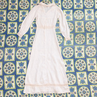 Vintage 1970s Pommy Jrs Boho Hippie Maxi Lace Linen Peasant Wedding Dress