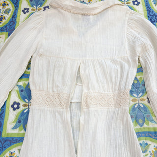 Vintage 1970s Pommy Jrs Boho Hippie Maxi Lace Linen Peasant Wedding Dress