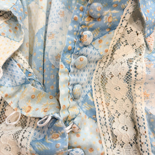 Vintage 1970s Handmade Faux Patchwork Hippie Dagger Collar Lace Peasant Top