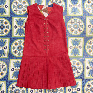 Vintage 1960s 1970s Shift Drop Waist Mod Red Zip Dress
