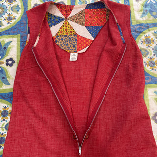 Vintage 1960s 1970s Shift Drop Waist Mod Red Zip Dress