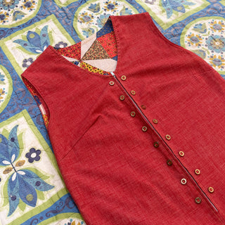 Vintage 1960s 1970s Shift Drop Waist Mod Red Zip Dress