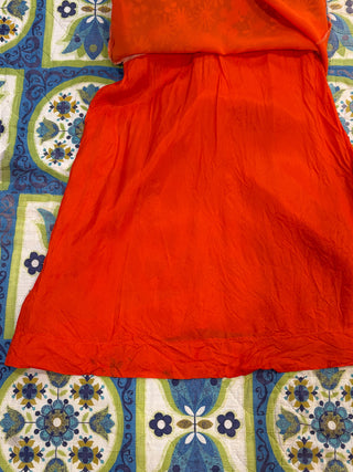Vintage 1960s 1970s Mini Orange Florals Flowy Sleeves Garden Party Dress
