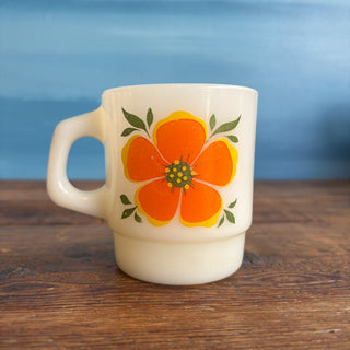 Vintage Fire King Anchor Hocking Flowers Stackable Mugs