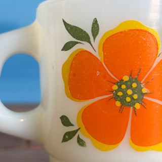 Vintage Fire King Anchor Hocking Flowers Stackable Mugs