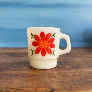 Vintage Fire King Anchor Hocking Flowers Stackable Mugs