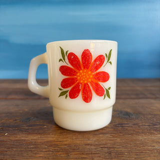 Vintage Fire King Anchor Hocking Flowers Stackable Mugs