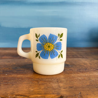 Vintage Fire King Anchor Hocking Flowers Stackable Mugs