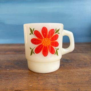 Vintage Fire King Anchor Hocking Flowers Stackable Mugs