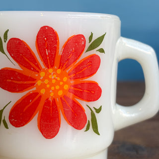 Vintage Fire King Anchor Hocking Flowers Stackable Mugs