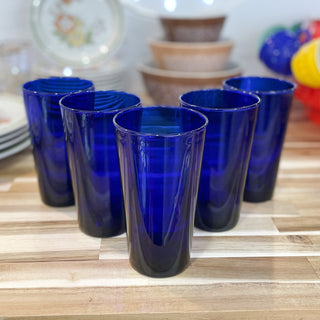 Vintage 1970s MCM Cobalt Blue Drinking Glasses