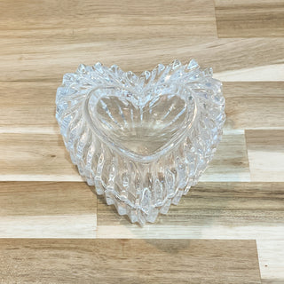 Vintage Glass Heart-Shaped Jewelry Dish with Lid