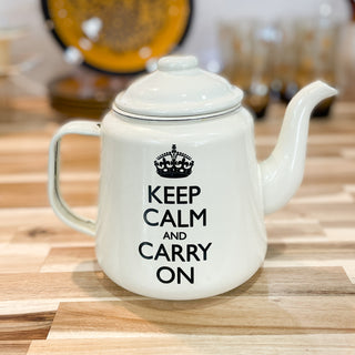 2010s Will & Wolf Keep Calm And Carry On Enamel Teapot