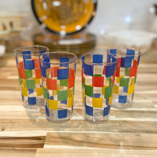 Vintage MCM Squares Primary Colors Drinking Glasses