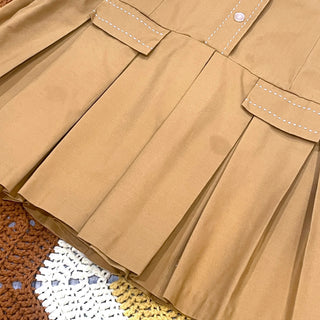 Vintage 1960s 1970s Dusty Yellow Button Up Drop Waist Mod Dress